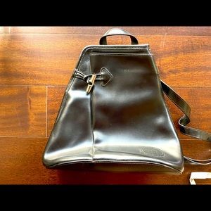 Longchamp black leather backpack. VG used cond